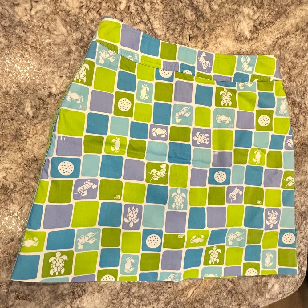 Sea Life Mosaic Skort Blue Green Purple Crab Turtle Rick Rack Sz S Activewear